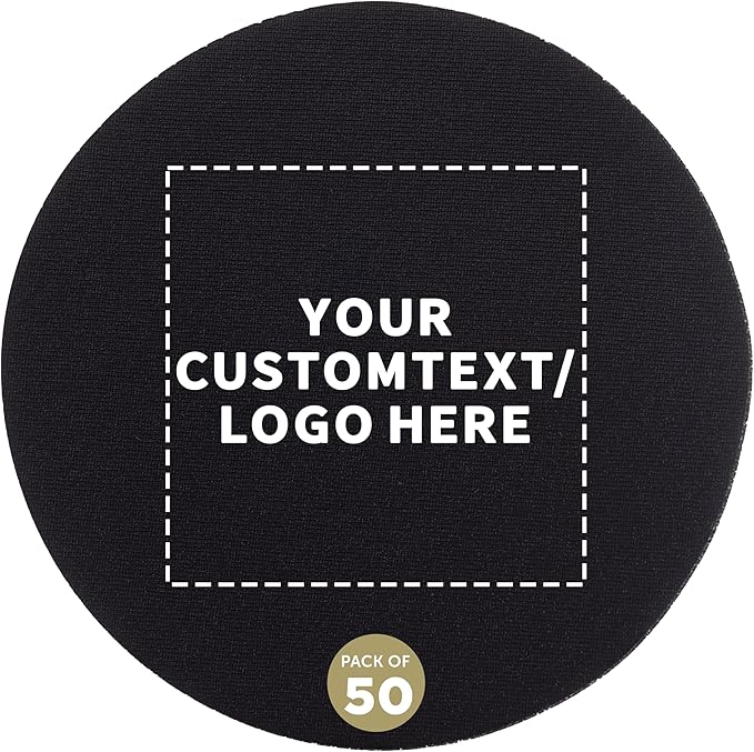 50 Round Foam Bud Coasters Pack, 4 inch - Customizable Text, Logo - PU Foam, Party Favor - Black