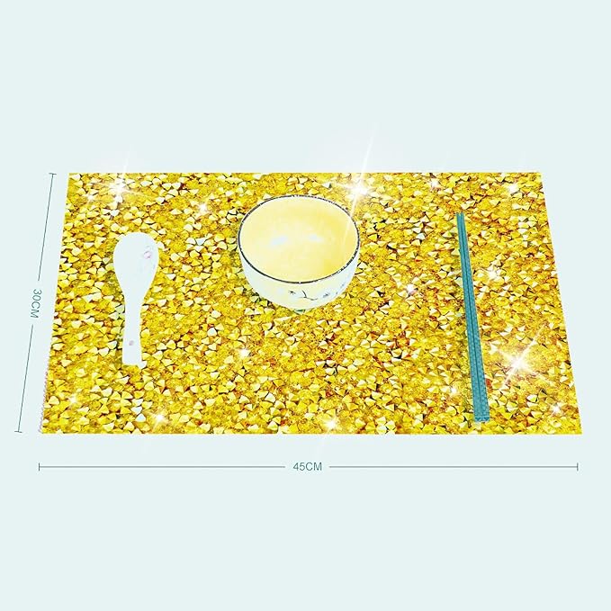 Gold Placemats Gold Heat Resistant Mat Square Placemats Trivets Rhinestone Decor Place Mat Crushed Diamond Decor Bling Sparkly Mat Set of 1