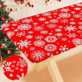 Smiry Plastic Christmas Tablecloth, Snowflake Waterproof Elastic Fitted Table Covers, Wipeable Flannel Backed Vinyl Tablecloths for Christmas Dinner, and New Year Celebration (Red, 30x72 Inches)