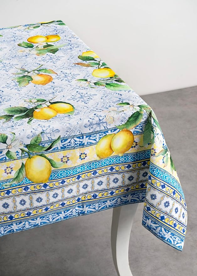 Maison d' Hermine Table Cloth Square Table 100% Cotton 60 x 60 Inches Tablecloth Reusable Decorative for Dining Room Farmhouse Home Valentines Day Decorations Spring Summer - Citrus