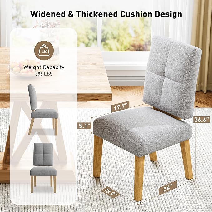Wooden Dining Chairs Set of 6, Dining Room Chairs with Wood Legs, Cloud-Like Cushion & Reinforcement Structure Design for Kitchen/Living Room/Restaurant, Easy Assembly