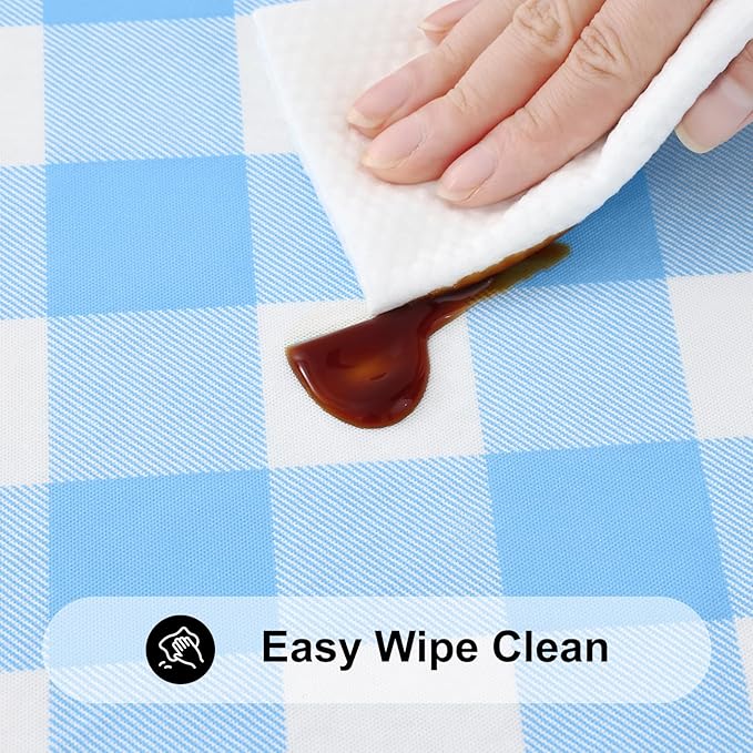 Smiry Rectangle Picnic Table Cloth, Elastic Waterproof Fitted Vinyl Tablecloths, Flannel Backed Buffalo Plaid Table Covers for Dining, Camping, Outdoor (Baby Blue and White, 30" x 72")