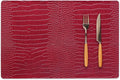 Jovono Faux Leather Placemats Set of 4, Waterproof Heat Resistant Dinner Place Mats for Dining Table, Non-Slip Crocodile Embossed, Red (17.8x11.8 Inch)