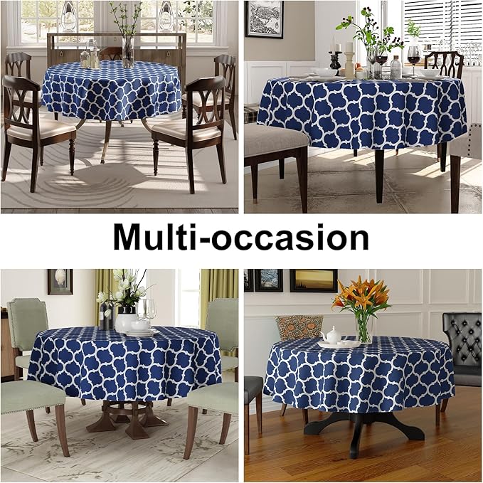 Smiry Round Plastic Table Cloth, Waterproof Vinyl Tablecloth with Flannel Backing for Round Tables, Wipeable Spillproof Tablecloths for Dining, Camping, Indoor and Outdoor (60" Round, Navy)