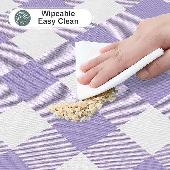 misaya Rectangle Waterproof Vinyl Table Cloth, Buffalo Flannel Backed Tablecloth, Wipeable Plastic Table Cover for Dinner, Kitchen, Outdoor (52" x 70", Lavender and White)