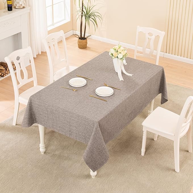 BALCONY & FALCON Rectangle Tablecloth Washable Wrinkle Resistant and Water Proof Table Cloth Decorative Linen Fabric Tablecloths for Dining Parties Kitchen Wedding and Outdoor Use (Taupe Gray, 55x95)