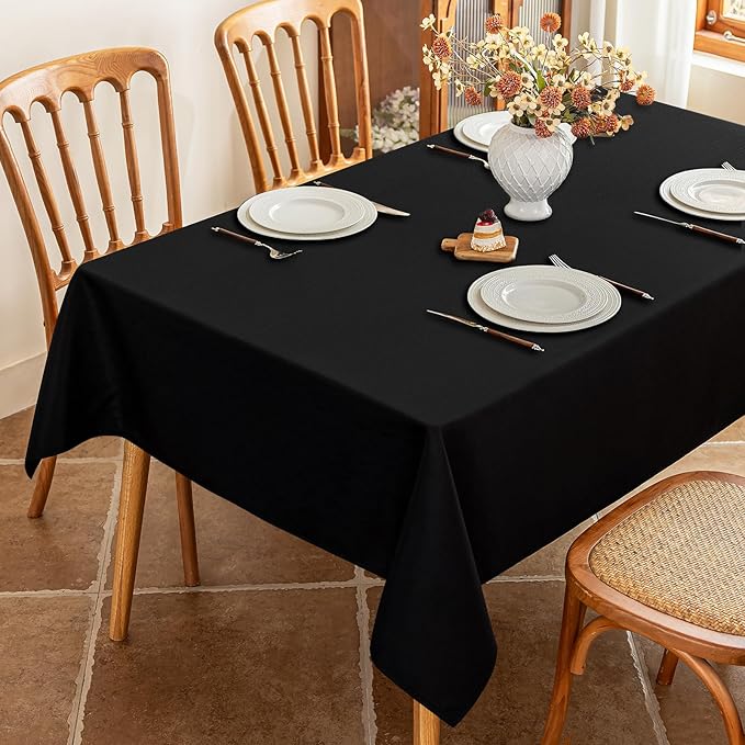 Fabric Black Rectangle Table Cloth for 8 Foot Rectangular Table Textured Stain Resistant & Wipeable Tablecloth Easy Clean for Dining Banquet Party 54 x 108 Inch
