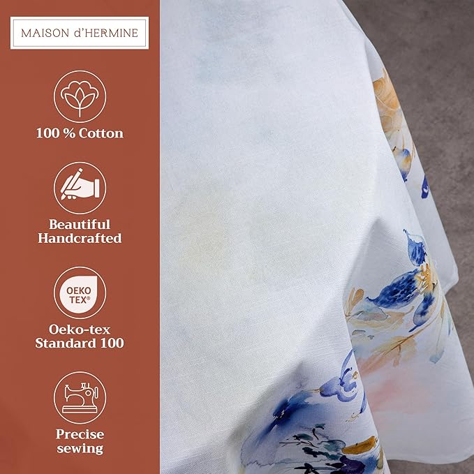 Maison d' Hermine Table Cloth Round Table 100% Cotton 69 Round Inches Tablecloth Reusable Decorative for Dining Room Farmhouse Home Valentines Day Decorations Spring Summer - Lazy Summer Days
