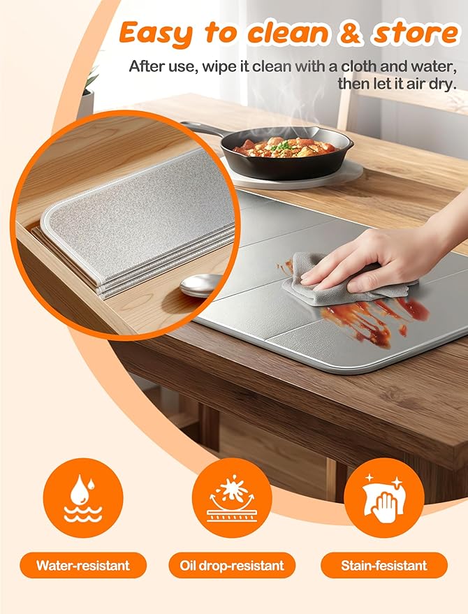 Heat Resistant Mat for Countertop 15.7x23.6 inch –Kitchen Counter Protector Reflects Up to 95% Heat, For Food Warming Mats, Air Fryer, Coffee Maker, Toaster Oven, Waterproof & Oil-Resistant