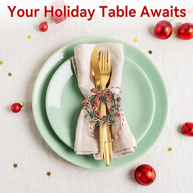 ZeeDix Christmas Wreath Napkin Rings Set of 24, Holiday Christmas Napkin Ring Holders for Cloth Napkins, Serviette Buckles for Thanksgiving Holiday Dinner Party Table Setting