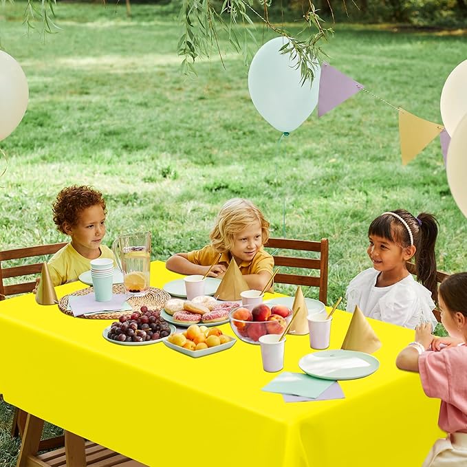 QZYL 2 Pack Plastic Table Cloths, 108 x 54 Inches Yellow Tablecloth, Decorative Yellow Rectangle Tablecloth Disposable Tablecover, Party Decorations Table Decor for Birthday Wedding Picnic