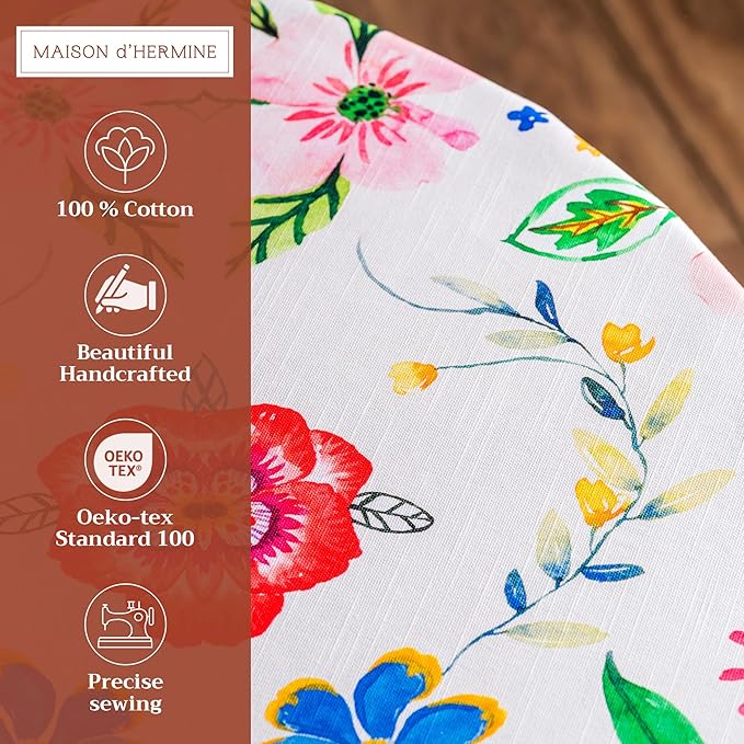 Maison d' Hermine Table Cloth Round Table 100% Cotton 63 Round Inches Tablecloth Reusable Decorative for Dining Room Farmhouse Home Valentines Day Decorations Spring Summer - Happy Florals - Sweety