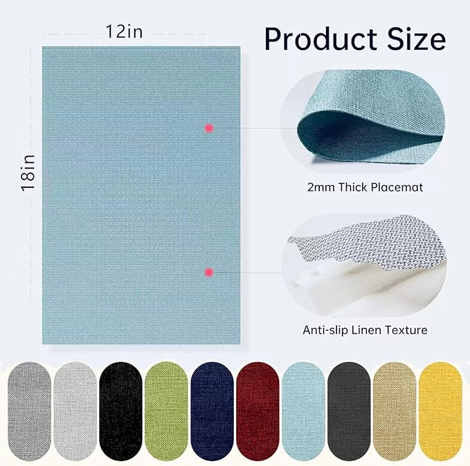 Blue Forest Placemats Set of 8,Dual-Layered Thickened Faux Linen Table Mats Heat Resistant Machine Washable Wrinkle Free Place Mats for Kitchen Dining Outdoor/Indoor (Sky Blue)
