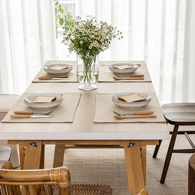 Kevin Textile Burlap Linen Placemats Set of 4 Heat Resistant Dining Table Place Mats Washable Kitchen Table Mats, 13 x19 inches, Cream Beige