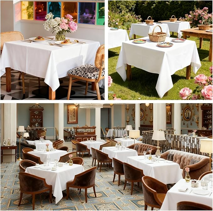 8 Pack White Square Tablecloth 70 x 70 Washable Polyester Table Cloth for Square or Round Tables, Wrinkle Resistant Fabric Decorative Covers for Dining Party Banquet Buffet and Wedding