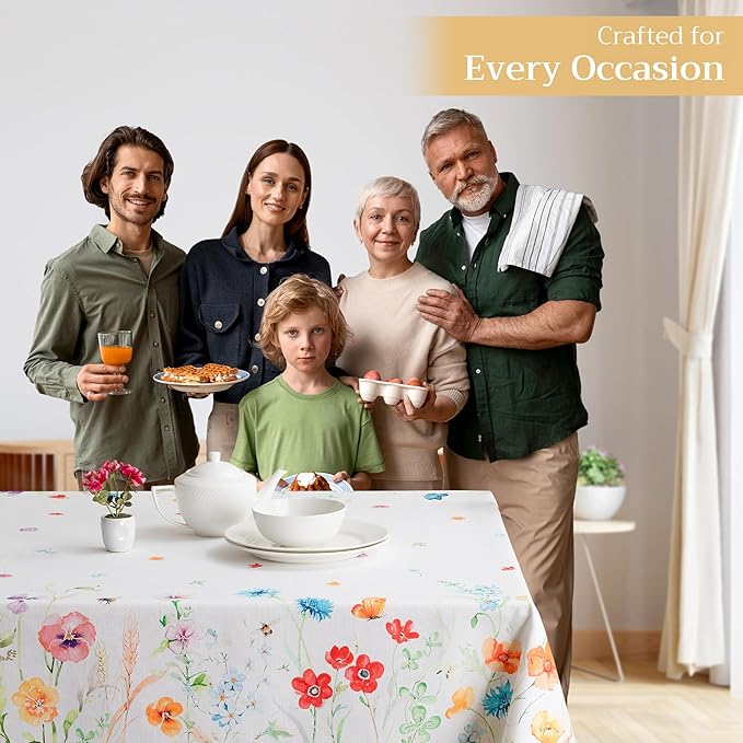 Maison d' Hermine Table Cloth Rectangle Table 100% Cotton 70 x 120 Inches Tablecloth Reusable Decorative for Dining Room Farmhouse Home Valentines Day Decorations Spring Summer - Summer Whisper