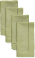 Solino Home Linen Napkins Set of 4 - Classic Hemstitch 100% Pure Linen Moss Green Dinner Napkins Cloth 20 x 20 Inch for Winter, Spring, Easter, St Patricks Day - Handcrafted and Machine Washable