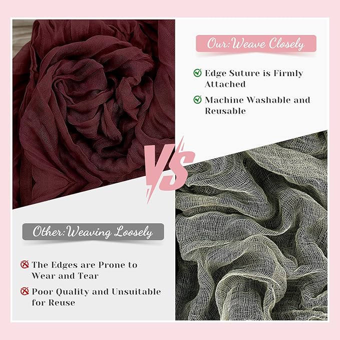 Burgundy Table Runner, 10 Ft 120 in Cheesecloth Table Runner, Rustic Fall Table Runners for Wedding, Party, Bridal Shower, Boho Table Runners for Christmas Thanksgiving Halloween