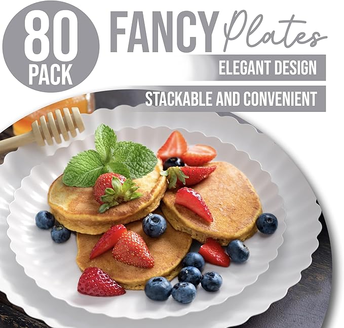 Trendables Floral Paper Plates 8.5 Inch & 10.5 Inch 80 Pcs Dinner Plate Set Fancy Disposable Plates for Party for 40 Guests 40 X 8 & 40 X 10 Large & Small Paper Plate Set for Parties Snow