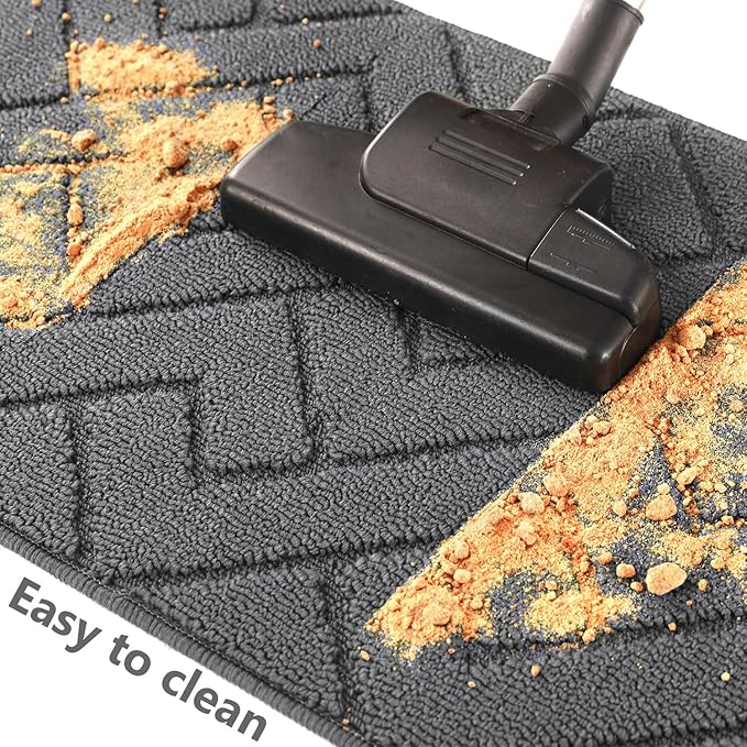 hicorfe Kitchen Rugs and Mats Sets,Non-Slip 2 Pieces Absorbent 100% Polypropylene Rug,Comfort Kitchen Runner Mat,Washable for Kitchen,Sink,Laundry(20" x 48" Plus 20" x 59",Grey)