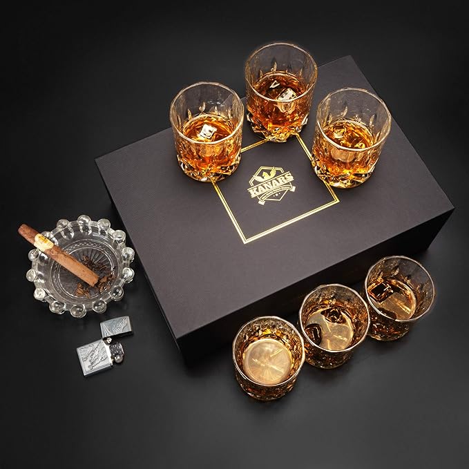 KANARS Whiskey Glasses Set of 6 with Elegant Gift Box,10 Oz Premium Old Fashioned Crystal Glass Tumbler for Liquor, Scotch, Cocktail or Bourbon Drinking, Gifts for Birthday Thanksgiving Christmas
