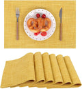 SHACOS Washable Cloth Placemats Set of 6 Fabric Place Mats Non Slip Double Layered Thick Faux Linen Placemat Reversible Table Mats Home Wedding Table Decor, Yellow