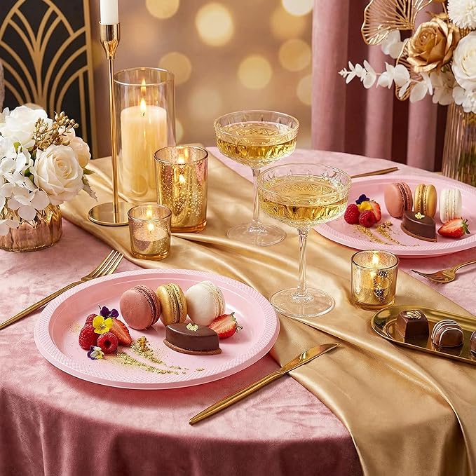 WELLIFE Pink Plastic Plates 10 Inch -150 Count for Party, Disposable Plastic Party Plates for Valentine's Day Easter Mother's Day Baby Shower Dinner Dessert Cake Light Pink