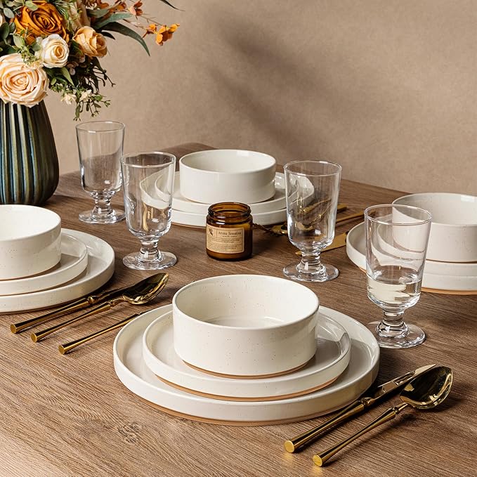 AmorArc Ceramic Dinnerware Set for 6 | Speckled Stoneware Plates and Bowls with Rustic Terracotta Underside| Scratch Resistant,Dishwasher & Microwave Safe Dishes Sets- 18pcs
