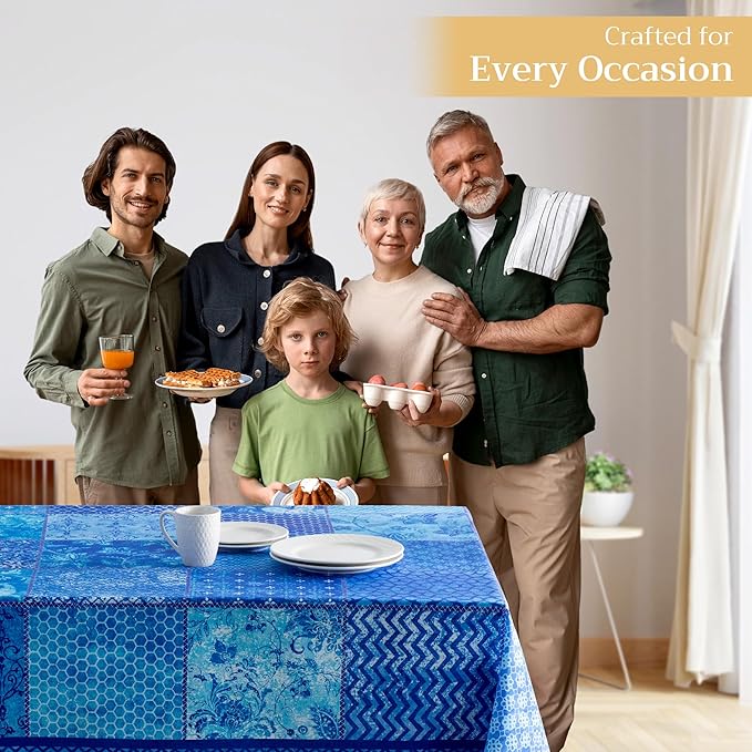 Maison d' Hermine Table Cloth Rectangle Table 100% Cotton 54 x 72 Inches Tablecloth Reusable Decorative for Dining Room Farmhouse Home Valentines Day Decorations Spring Summer - Indigo Love