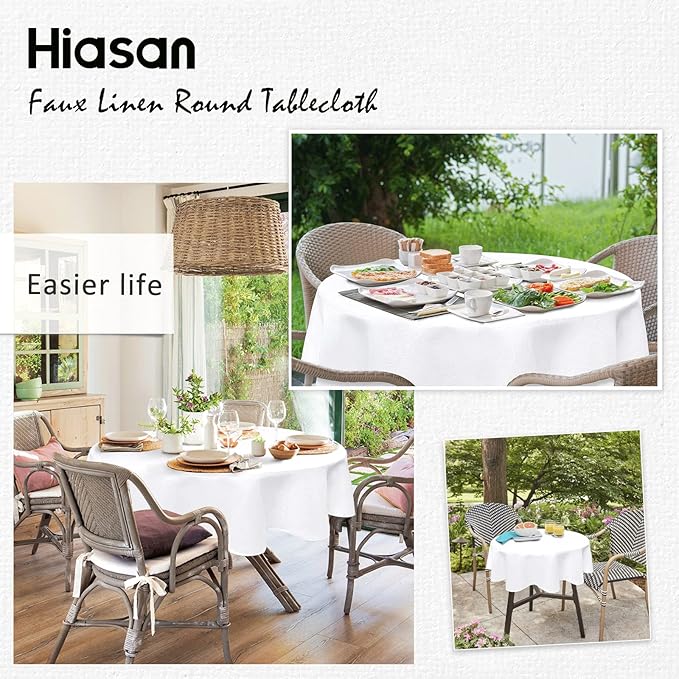 Hiasan Round Linen Table Cover 30 Inch - Wrinkle and Stain Resistant Washable Polyester Fabric Table Cloth for Dining Room Kitchen Party, White
