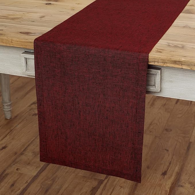 Solino Home Linen Table Runner 120 Inches Long - Athena, 100% Pure Linen Red Garnet 14 x 120 Inch Table Runner for Dining, Valentines