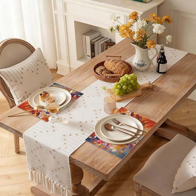 Table Placemats Set of 6, Waterproof Linen Fabric, Non-Slip Backing & Easy Clean, Elegant Dining Table Protectors for Family and Guests(Colorful Butterfly)