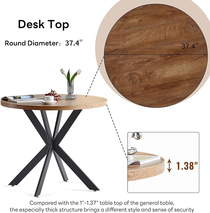 Round Kitchen Table and Chairs Set for 4, 37" Round Dining Table MDF Faux Wood Tabletop, Grey Velvet Dining Chairs Upholstered Side Chair with Back