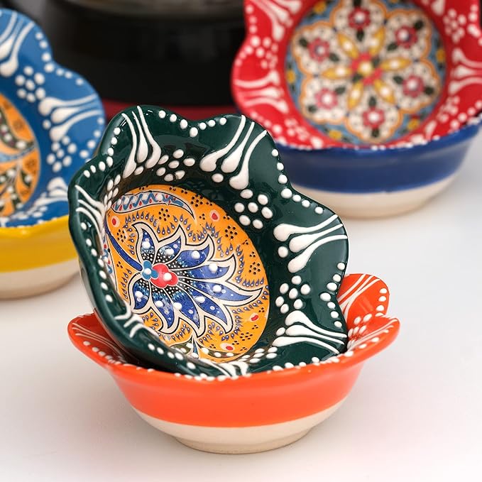 BCS Ceramic Pinch Bowls Set of 6, Small Multicolor Handmade Decorative Serving Dishes - Cooking Prep & Charcuterie Board Bowls, Soy Sauce Dish (3.2'' - 3 oz)