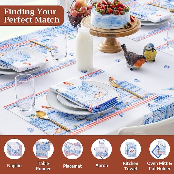 Maison d' Hermine Table Cloth Rectangle Table 100% Cotton 54 x 72 Inches Tablecloth Reusable Decorative for Dining Room Farmhouse Home Valentines Day Decorations Spring Summer - Amsterdam Canals