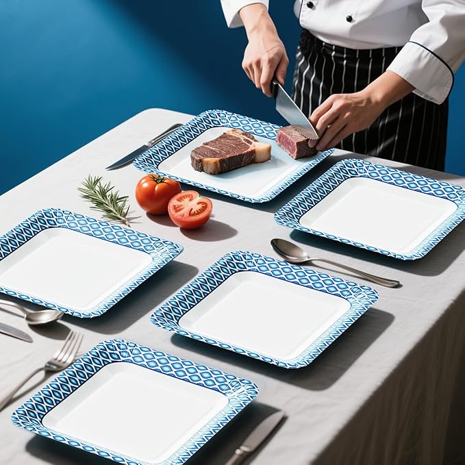 MUCHII 10 Inch Square Paper Plates, 140 Count Heavy Duty Bulk Disposable Paper Plates for Daily Use, Family Gatherings, Parties, Picnic