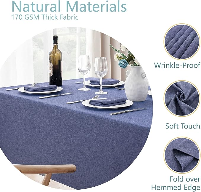 Rectangle Tablecloth Linen Textured Waterproof & Stain Resistant Table Cloth Wrinkle Free Decorative Fabric Farmhouse Table Cover for Dining/Party/Buffet/Wedding, 60 x 120 Inch, Demin Blue