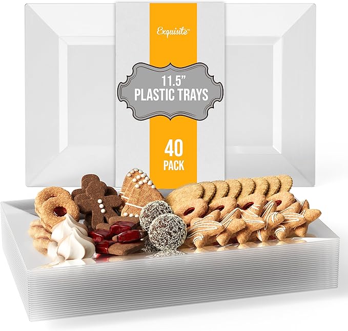 Exquisite Plastic Serving Trays For Party - 40 Pcs 11.5 Inch Clear Serving Platters, Plastic Trays For Food, Clear Tray, Food Tray Disposable Platters For Parties, Catering & Buffet