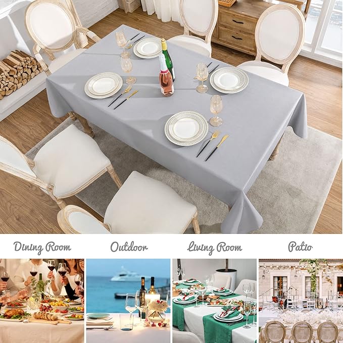Textured Rectangle Tablecloth 60x144 inch Table Cloth Water Resistant Wrinkle Free Spill-Proof, Decorative Fabric Table Cover Washable for Banquet Parties Event Holiday Dinner, Light Grey