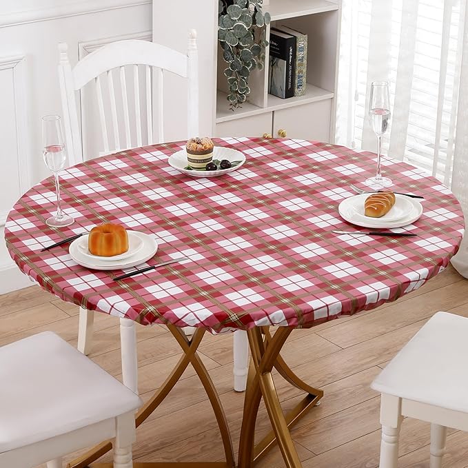 Walrus Round Vinyl Fitted Tablecloth with Flannel Backing Elastic Edge Design Table Cover Waterproof Oil-Proof PVC Table Cloth Stain-Resistant Best for 32"-36" Round
