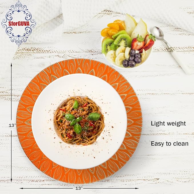 Orange Charger Plates, 13 Inch Set of 6 Plastic Peacock Chargers for Dinner Plates,Table Settings, Easter, Thanksgiving, Christmas Party, Family Gathering.