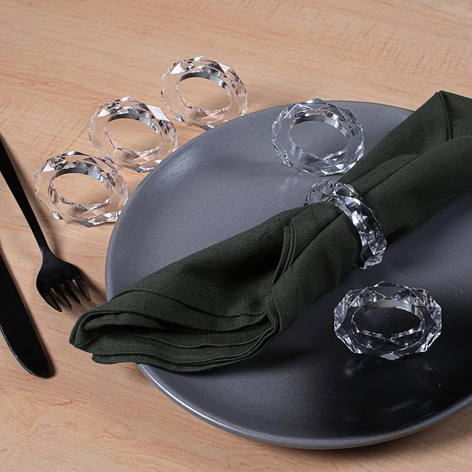 CLEENTABLE Handmade Acrylic Napkin Rings - Modern Serviette Buckles Set of 12 for Home and Kitchen- Napkin Holder for Fall Thanksgiving Christmas (Transparent)