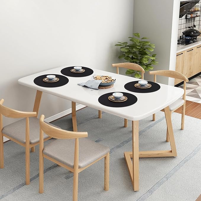 Homaxy Round Faux Leather Placemats and Coasters, Washable Dual-Side Table Mats, Wipeable Heat-Resistant Dining Place Mats for Outdoor and Indoor, Set of 6, Diameter 13 and 3.93 inch, Black