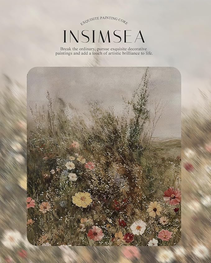 InSimSea Retro Gold Framed Wall Art, Vintage Classical Wildflower Field Meadow Flowers Canvas Print Home Wall Decor, Landscape Farmhouse Decor, Antique Picture Frame Retro Paintings, 11x14 Inch