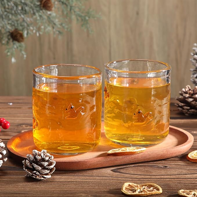 Icon Juice Glasses, 14oz Stemless Wine Drinking Juice Glass Cup for Valentine Party Supplies Gift(2 Pcs,Squirrel)