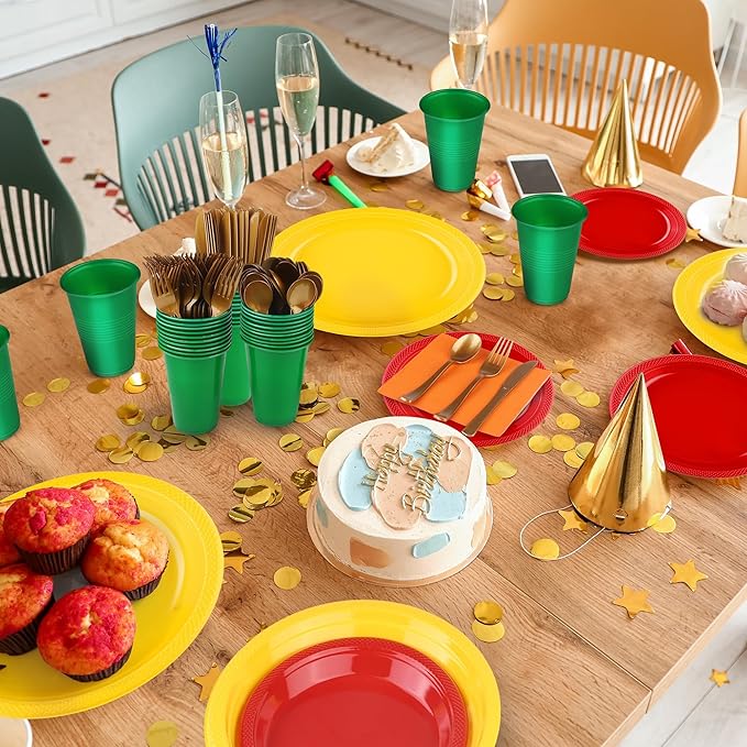 Kochorie 240 Pieces Plastic Dinnerware Set Disposable Heavy Duty Plates Napkins Cups and Silverware Dessert Dinner Plates for Birthday Wedding Thanksgiving Party Supplies, Serves 30 Guests
