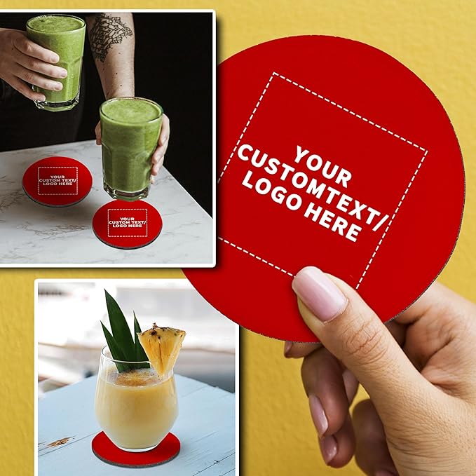 10 Round Foam Bud Coasters Pack, 4 inch - Customizable Text, Logo - PU Foam, Party Favor - Red