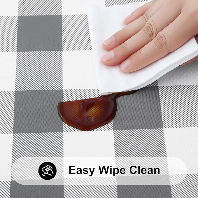 Smiry Rectangle Picnic Table Cloth, Elastic Waterproof Fitted Vinyl Tablecloths, Flannel Backed Buffalo Plaid Table Covers for Dining, Camping, Outdoor (White and Grey, 30" x 72")
