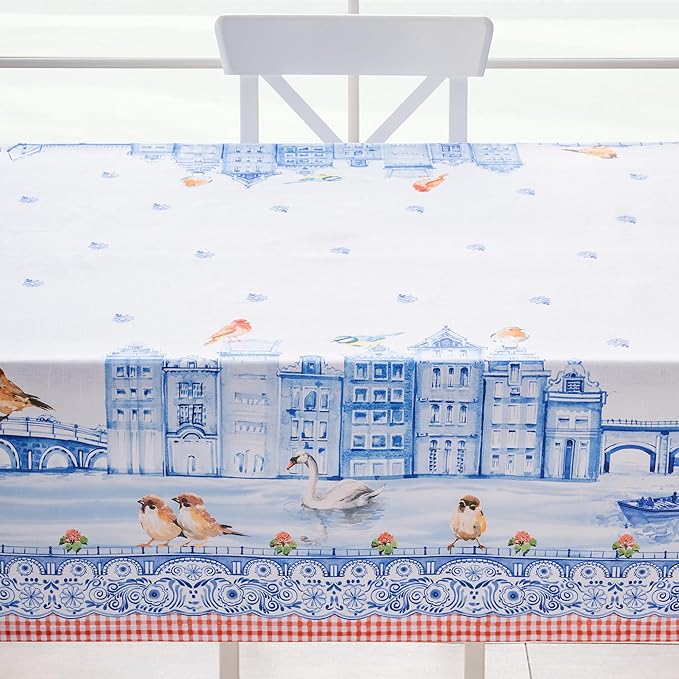 Maison d' Hermine Table Cloth Rectangle Table 100% Cotton 60 x 90 Inches Tablecloth Reusable Decorative for Dining Room Farmhouse Home Valentines Day Decorations Spring Summer - Amsterdam Canals