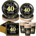Pickmesh 250 Pcs 40th Birthday Disposable Tableware Set Black and Gold Cheers to 40 Years Disposable Paper Plates Napkins and Cups for 40th Birthday Wedding Anniversary Party Supplies Decorations